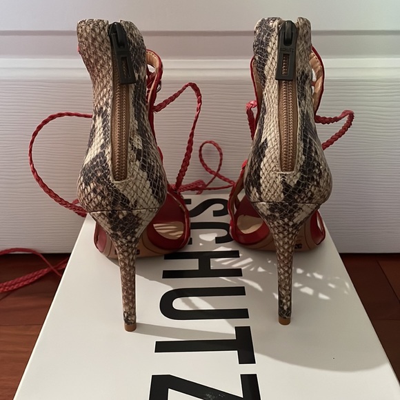 SCHUTZ Coral/Snake Skin Lace-Up Heels Size 7.5 - Picture 3 of 7